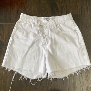 Princess Polly white crossover denim shorts